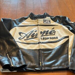 Black and Cream Faux Leather Jacket